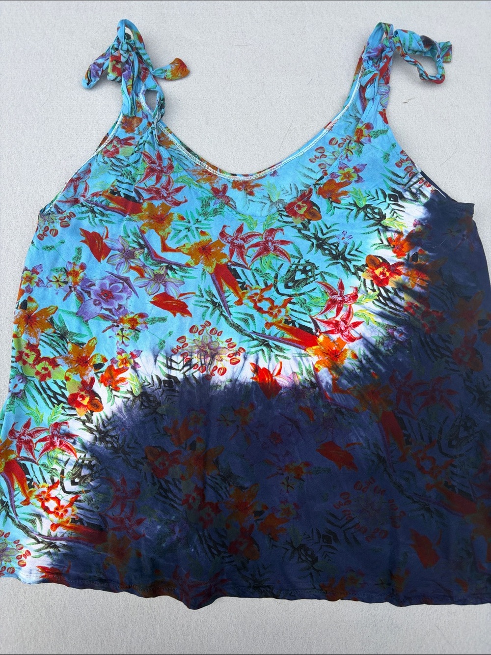 Tie-Shoulder Floral Ombre Camisole in Aqua and Navy - Picture 4 of 4